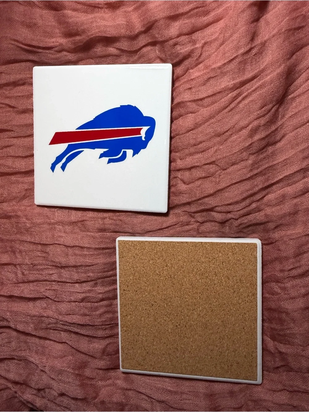 Buffalo Bills Home Dining Coasters - Set of 2 - White with Blue & Red Logo